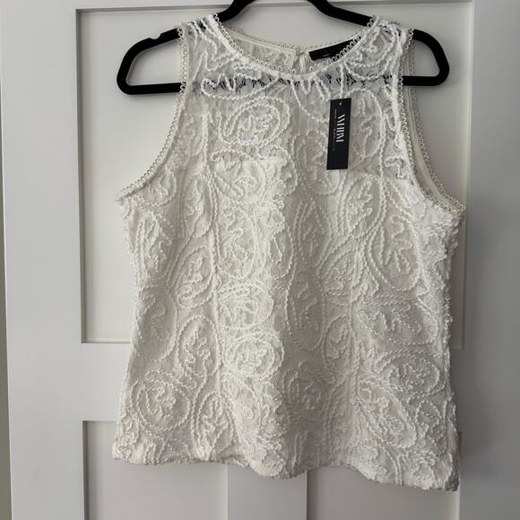 WHBM Sleeveless Blouse Lace Shell Embroidered Ecru Size 14 NEW - Picture 2 of 14